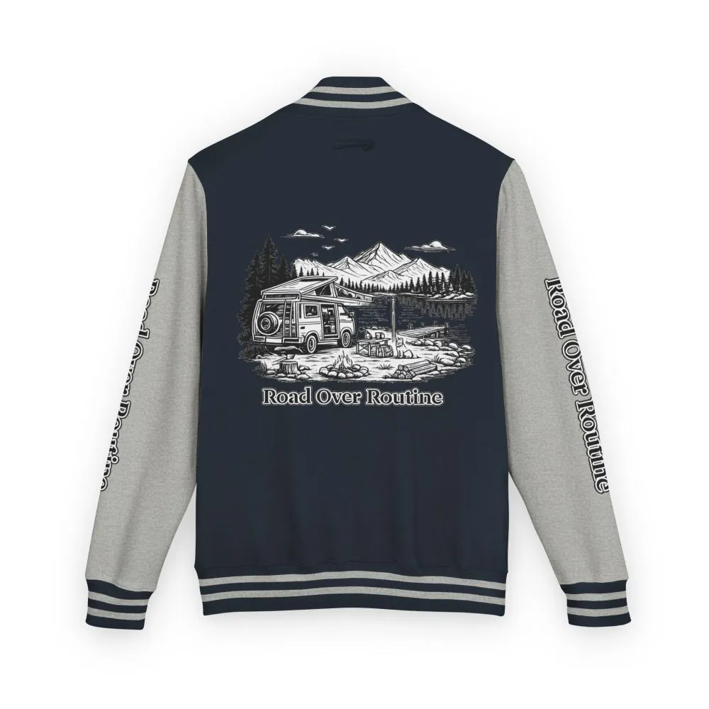 5607010048213715769_2048.jpeg Unisex Heavyweight Letterman Jacket — "Road Over Routine" Travel Varsity Coat