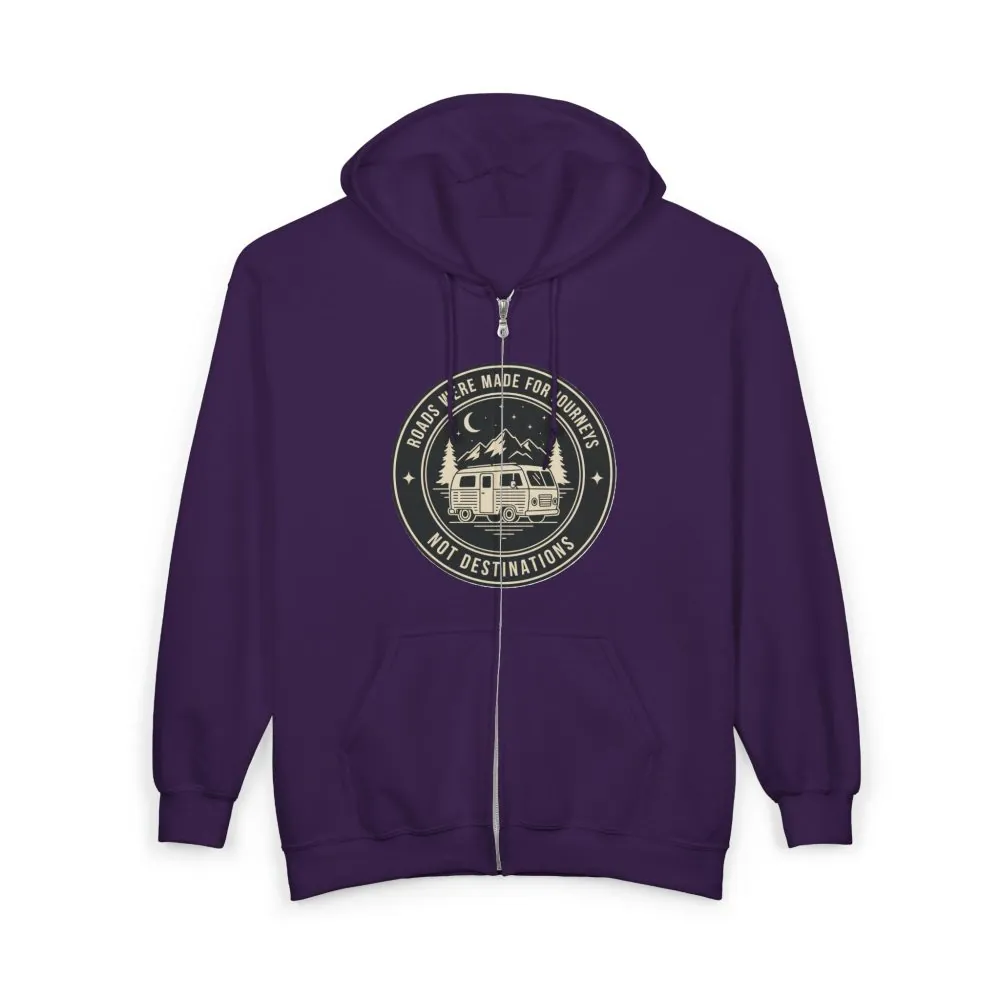 5634228372891686388_2048.jpeg Zip Hoodie — "ROAD WHERE MADE FOR JOURNEYS-NOT DESTINATIONS"(Front + Back Printed) Camper Van Adventure Zip-Up
