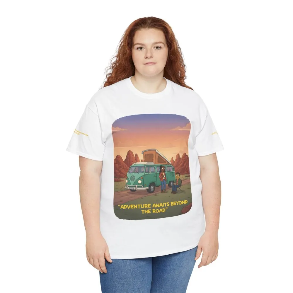 5634712513033822043_2048.jpeg Unisex Heavy Cotton Tee — "Adventure Awaits Beyond The Road" Design Sitcom-Line