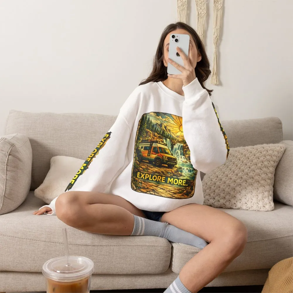 Unisex Heavy Blend™ Crewneck Sweatshirt — "Explore More" Design Cubic-Line