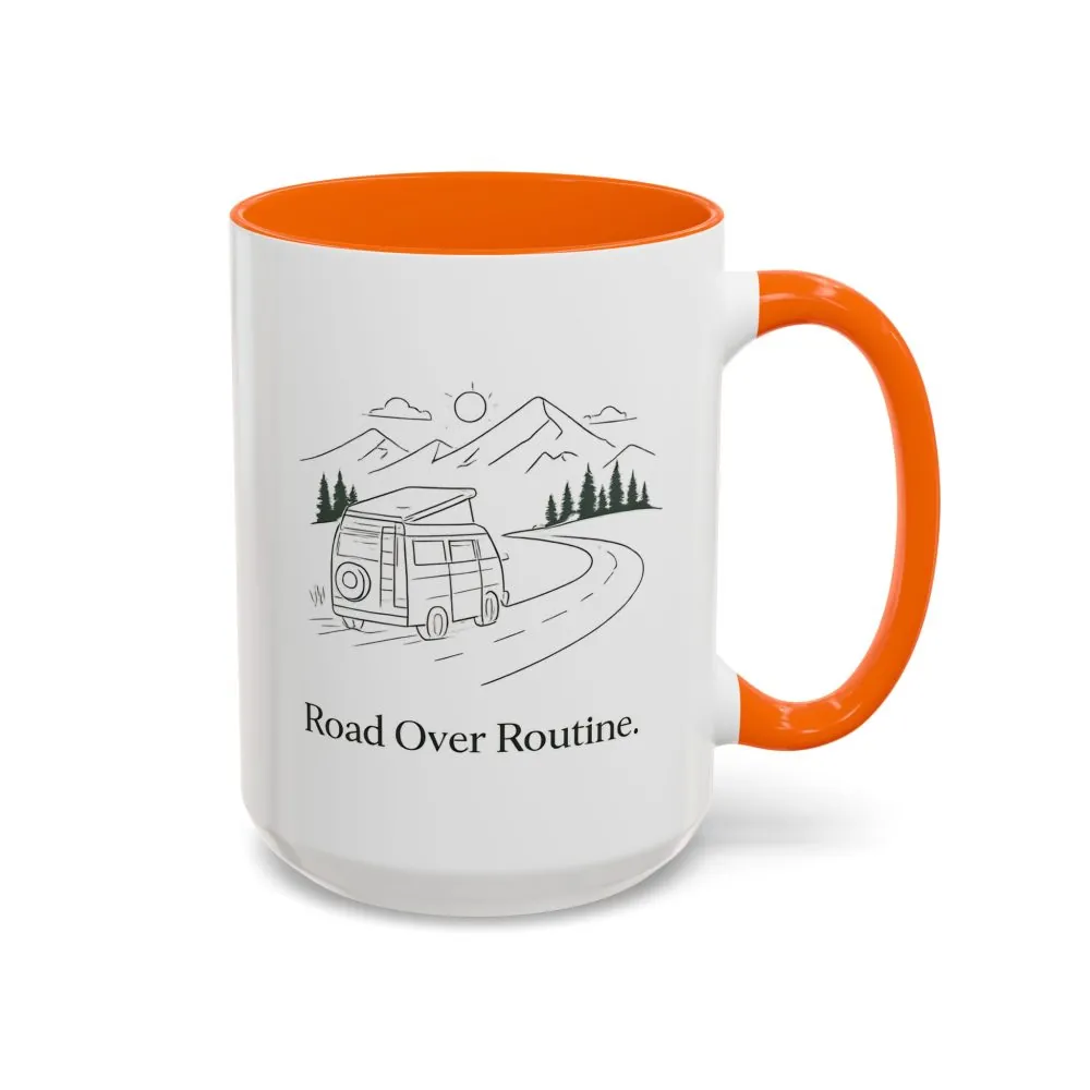 Accent Coffee Mug (11, 15oz) — "Road Over Routine" Design Minimal-Line