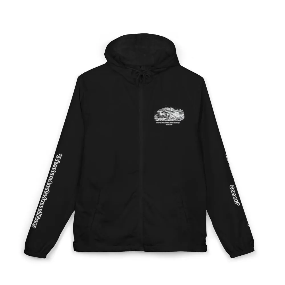 Unisex Full-Zip Windbreaker Jacket — "Adventure Awaits" (Design "Minimal-Line")