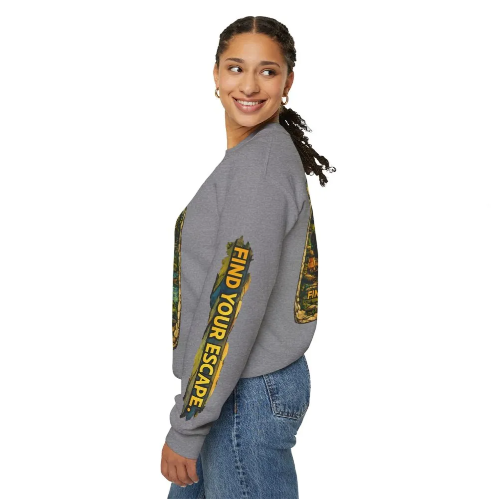 5647801583047045863_2048.jpeg Unisex Heavy Blend™ Crewneck Sweatshirt — "Find Your Escape" Design Cubic-Line