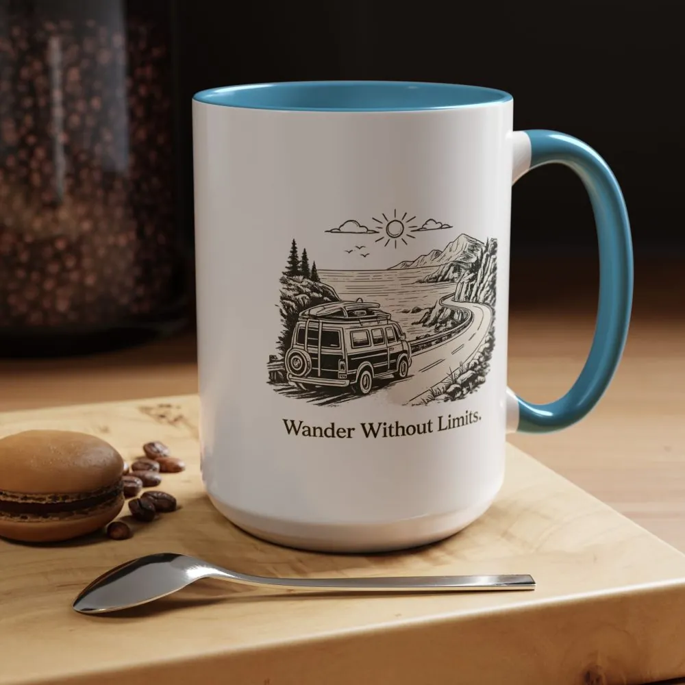 Accent Coffee Mug (11, 15oz) — "Wander Without Limits" Design Minimal-Line