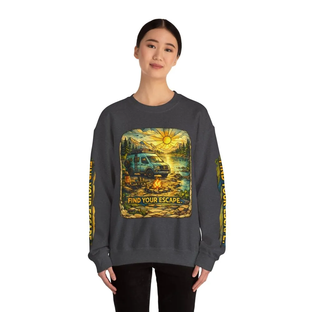 5660553748387536832_2048.jpeg Unisex Heavy Blend™ Crewneck Sweatshirt — "Find Your Escape" Design Cubic-Line
