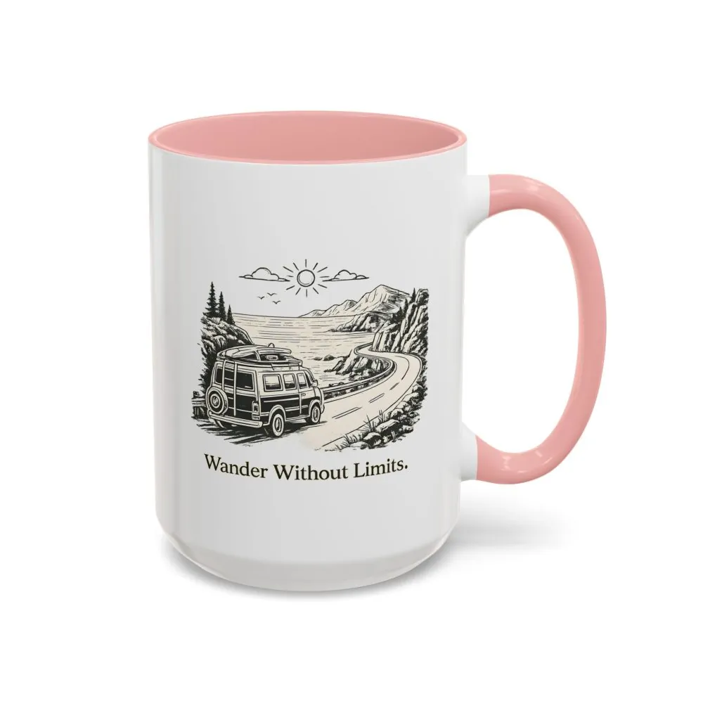 Accent Coffee Mug (11, 15oz) — "Wander Without Limits" Design Minimal-Line