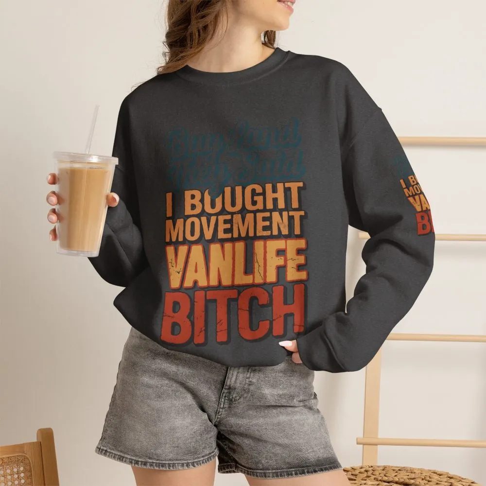 Unisex Heavy Blend™ Crewneck Sweatshirt — "Buy Land They Said" Design F**K-Line
