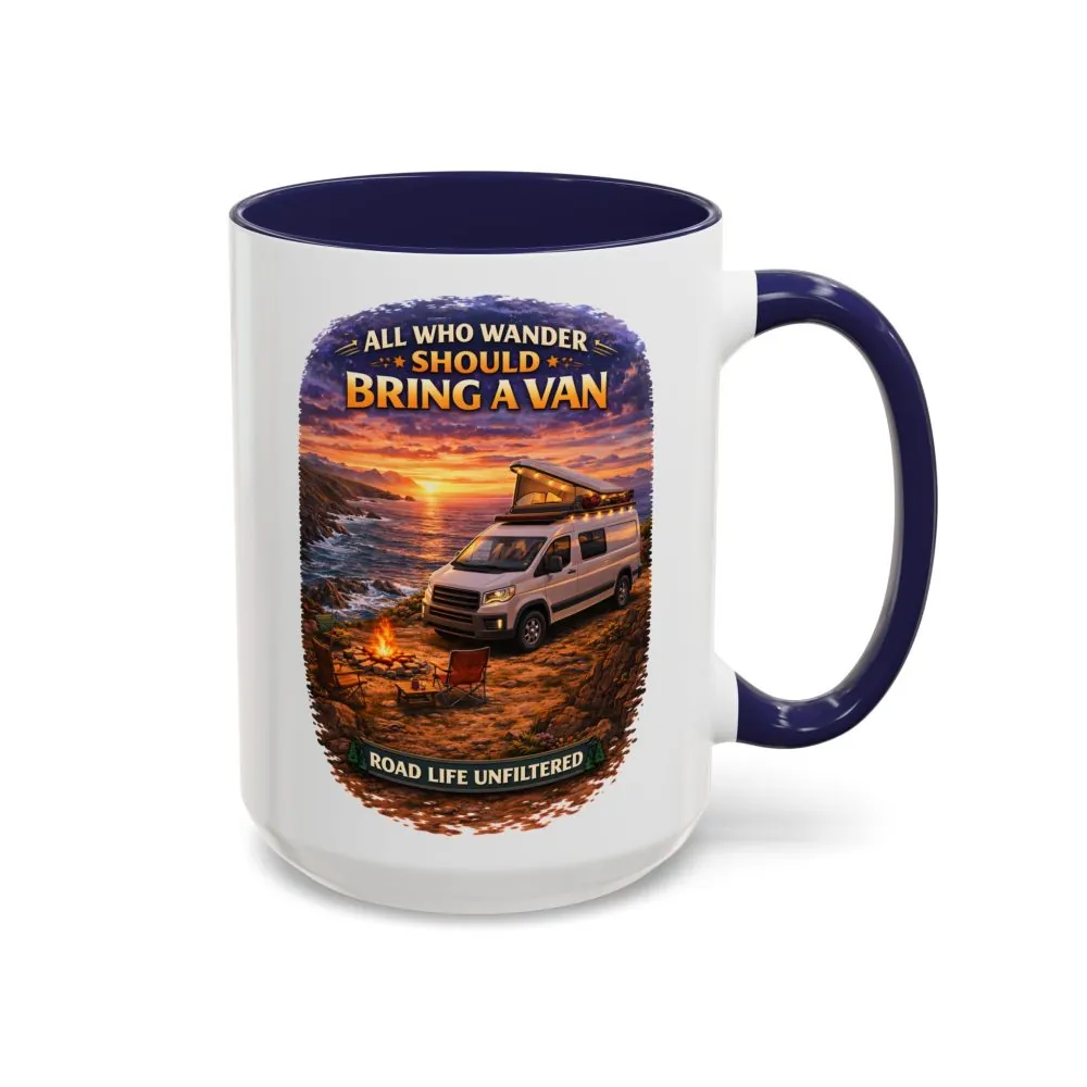 Accent Coffee Mug (11, 15oz) — "All Who wander Should Bring A Van" Design Scenic-Line