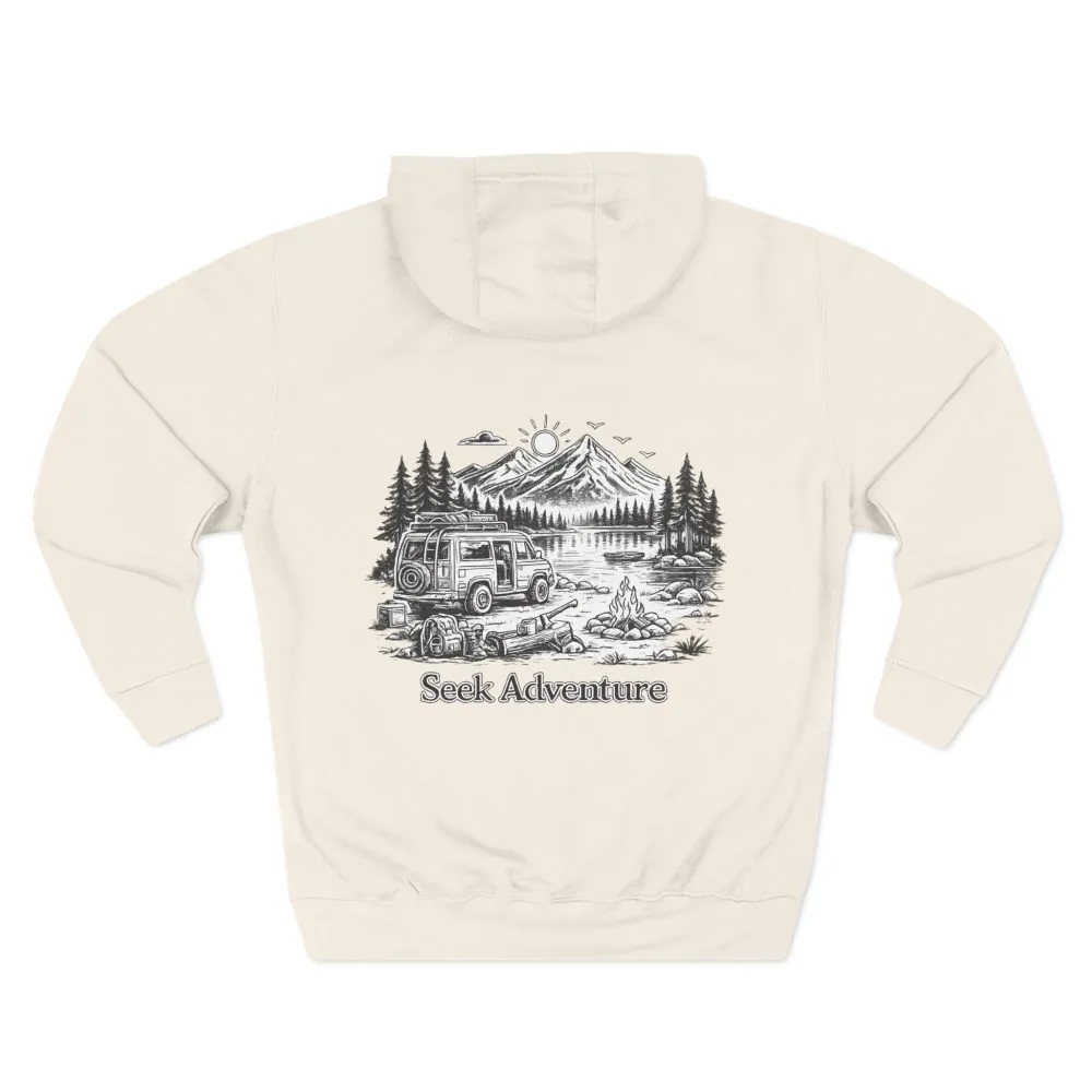 Three-Panel Fleece Hoodie - "Seek Adventure" Design Minimal-Line