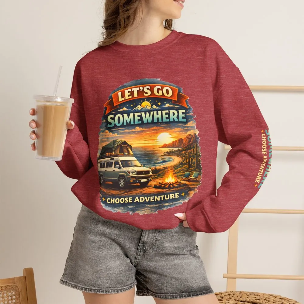 5711606399895331565_2048.jpeg Unisex Heavy Blend™ Crewneck Sweatshirt — "Lets Go Somewhere" Design Scenic-Line