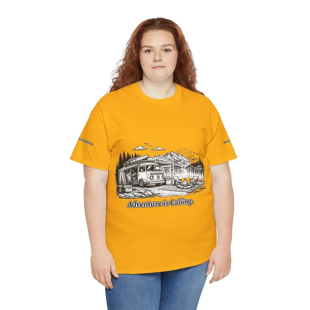 5721988694594467381_2048.jpeg Unisex Heavy Cotton Tee — "Adventure Is Calling" Design Minimal-Line