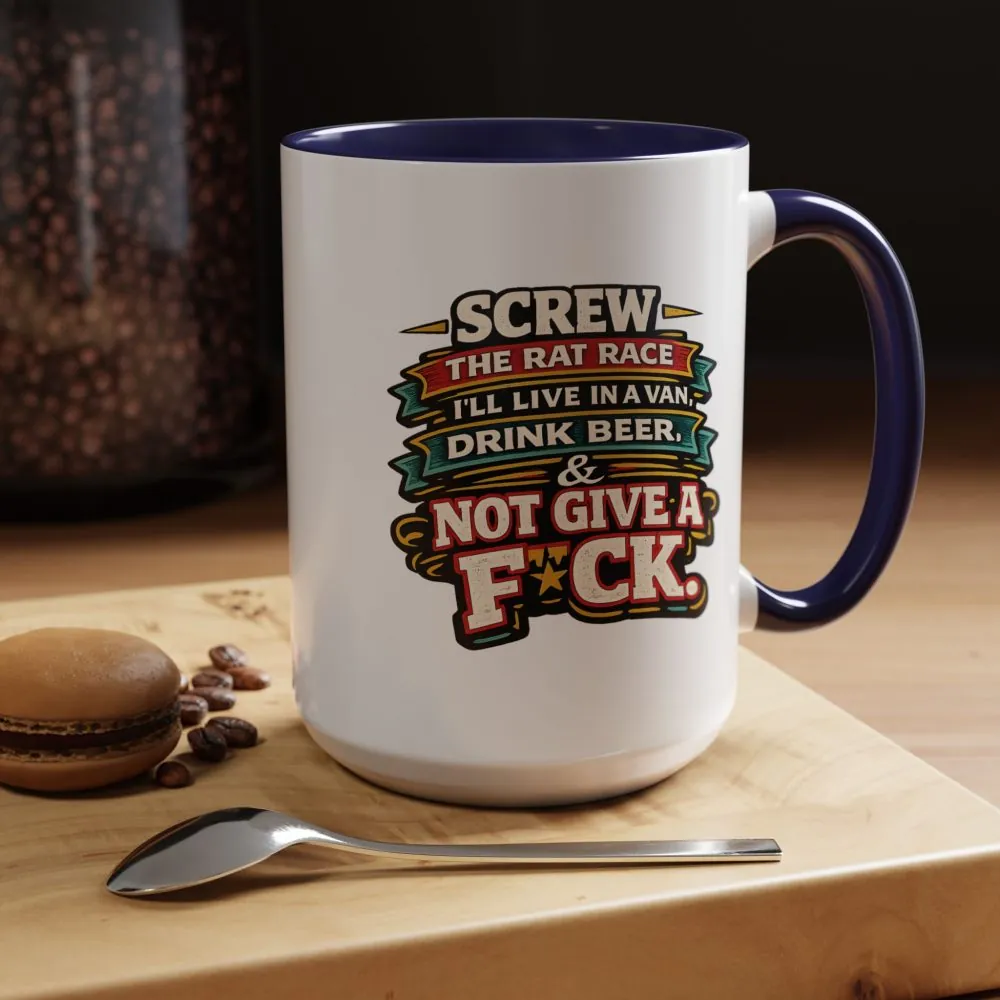 Accent Coffee Mug (11, 15oz) — "Screw The Rat Race" Design F**K-Line