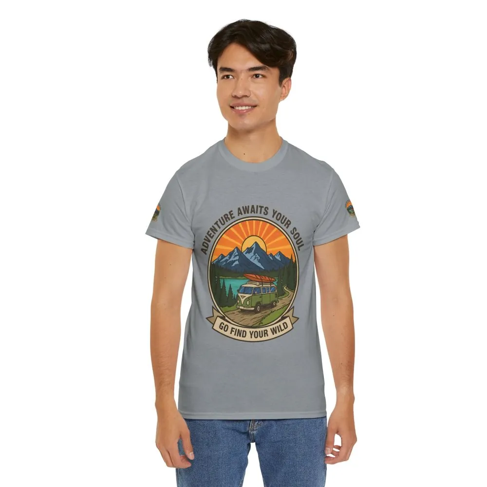 5743846680724659470_2048.jpeg Unisex Heavy Cotton Tee — “Adventure Awaits Your Soul: Go Find Your Wild” Van & Mountain Graphic