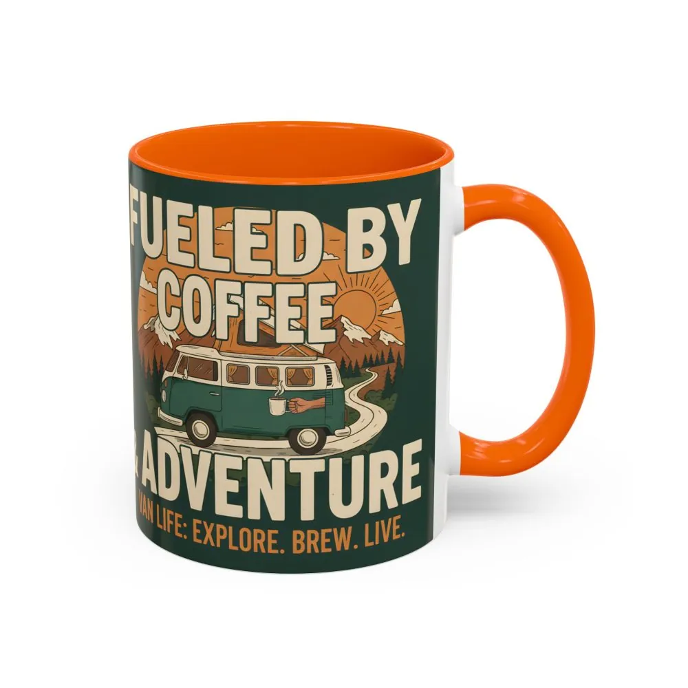 Accent Coffee Mug (11, 15oz) — "Fueled by Coffee & Adventure"