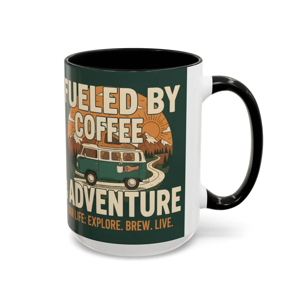 Accent Coffee Mug (11, 15oz) — "Fueled by Coffee & Adventure"