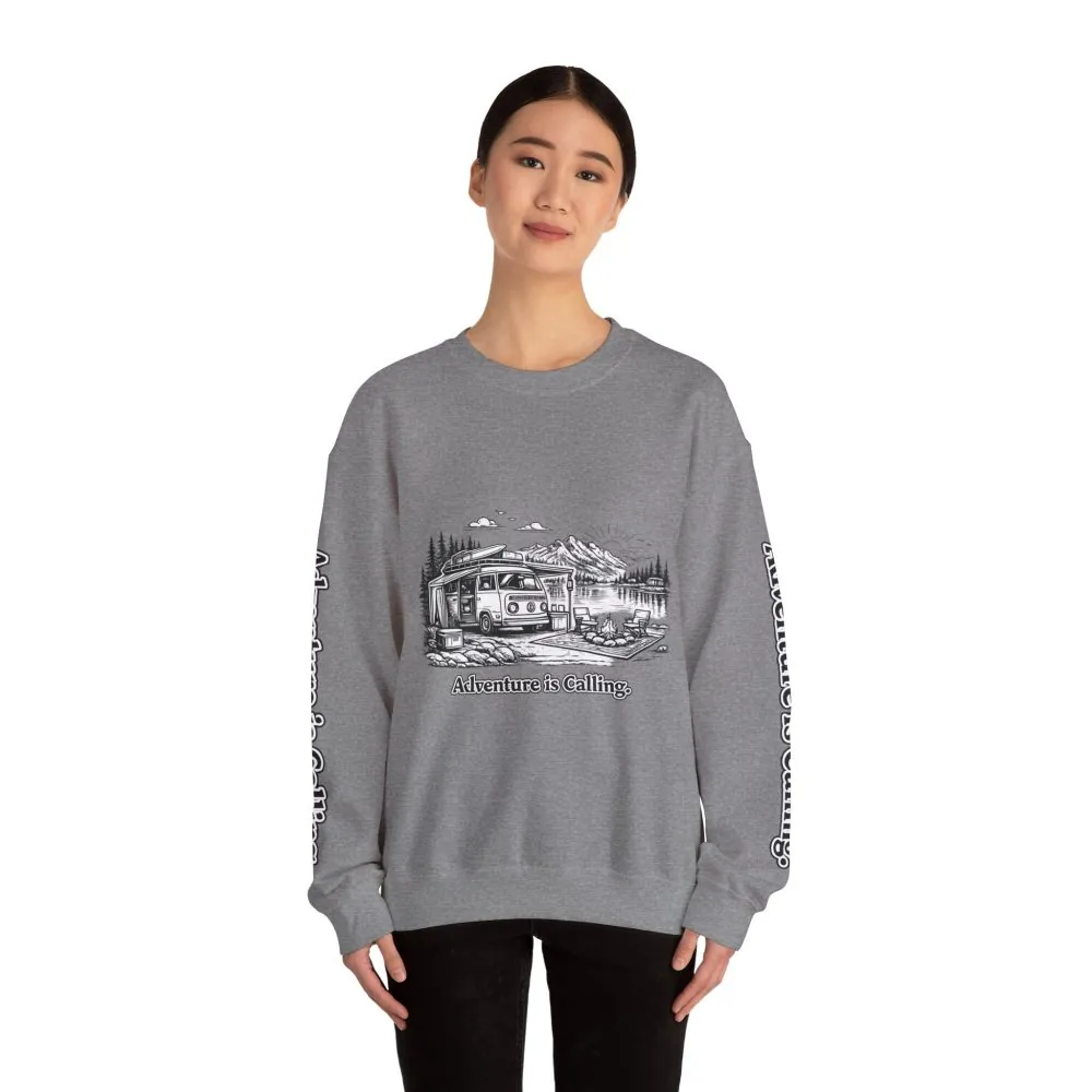 5773602136386798295_2048.jpeg Unisex Heavy Blend™ Crewneck Sweatshirt — "Adventure Is Calling" Design Minimal-Line