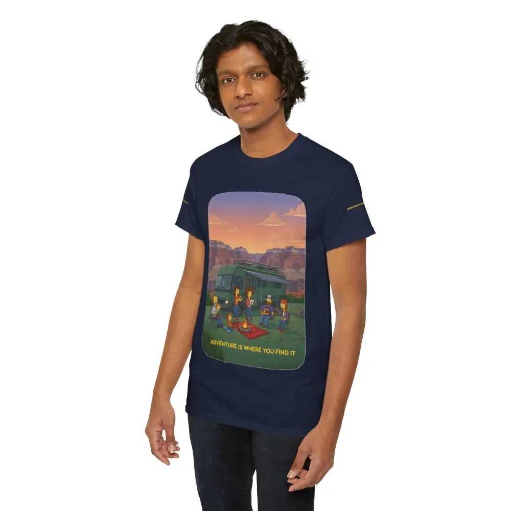 Unisex Heavy Cotton Tee — "Adventure Is Where You Find It" Design Sitcom-Line