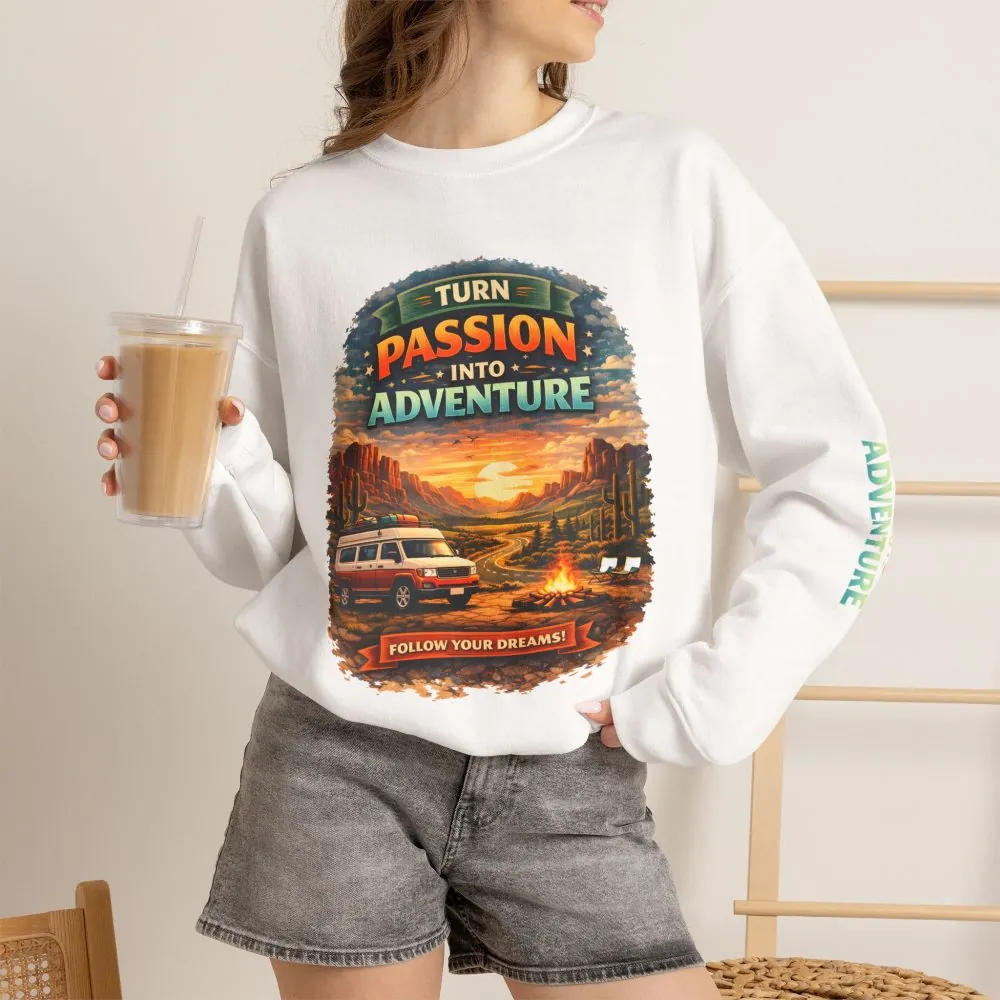 Unisex Heavy Blend™ Crewneck Sweatshirt — "Turn Passion Into Adventure" Design Scenic-Line