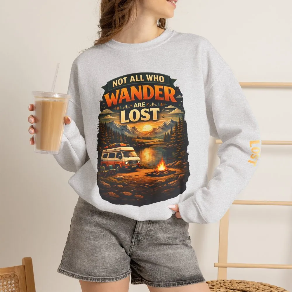 Unisex Heavy Blend™ Crewneck Sweatshirt — "Not All Who Wander Are Lost" Design Scenic-Line