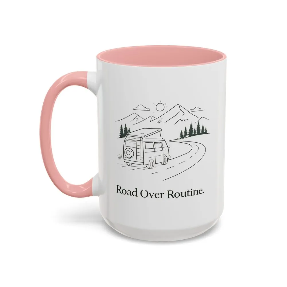 Accent Coffee Mug (11, 15oz) — "Road Over Routine" Design Minimal-Line