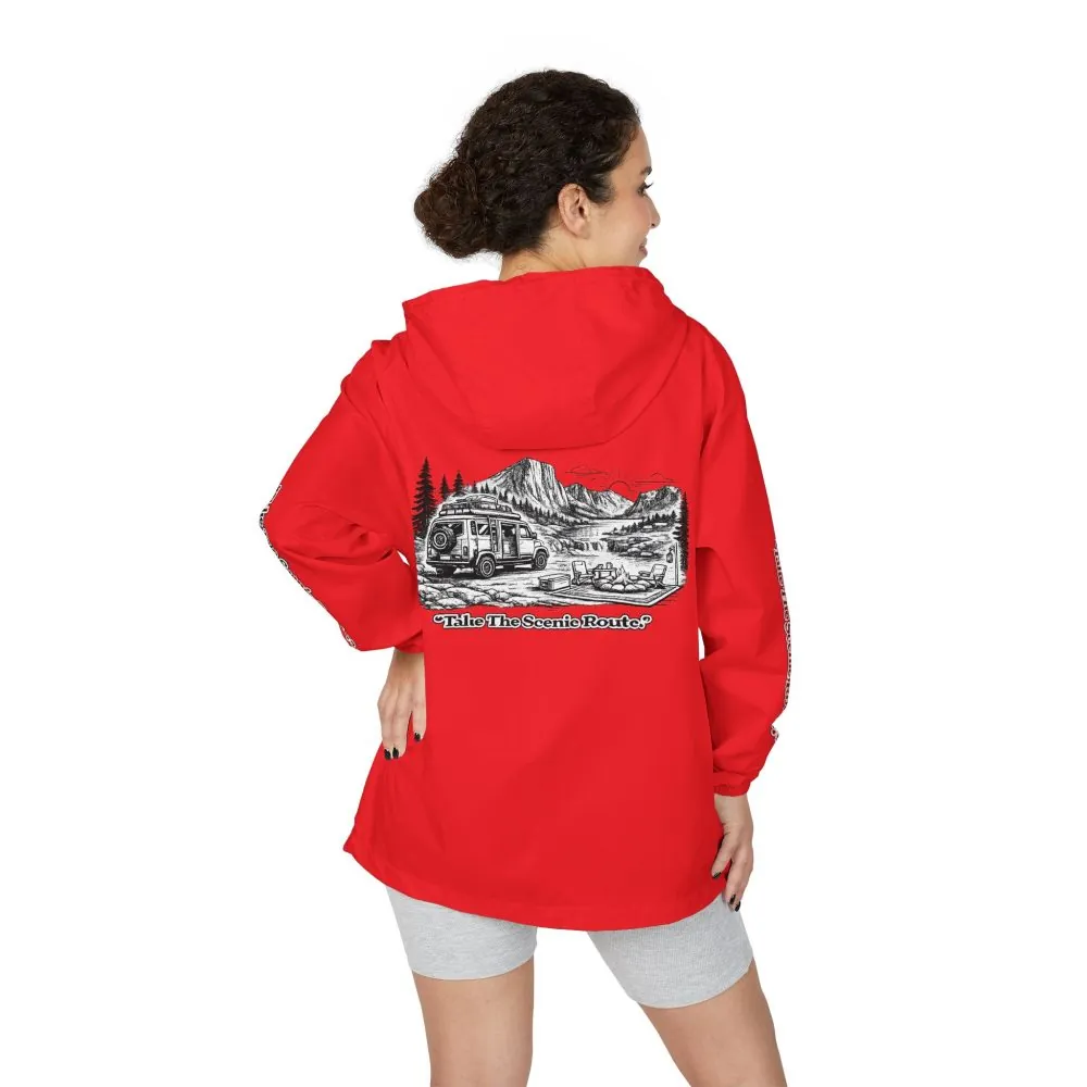 5817000989484456391_2048.jpeg Unisex Full-Zip Windbreaker Jacket — "Take The Scenic Route" (Design "Minimal-Line")