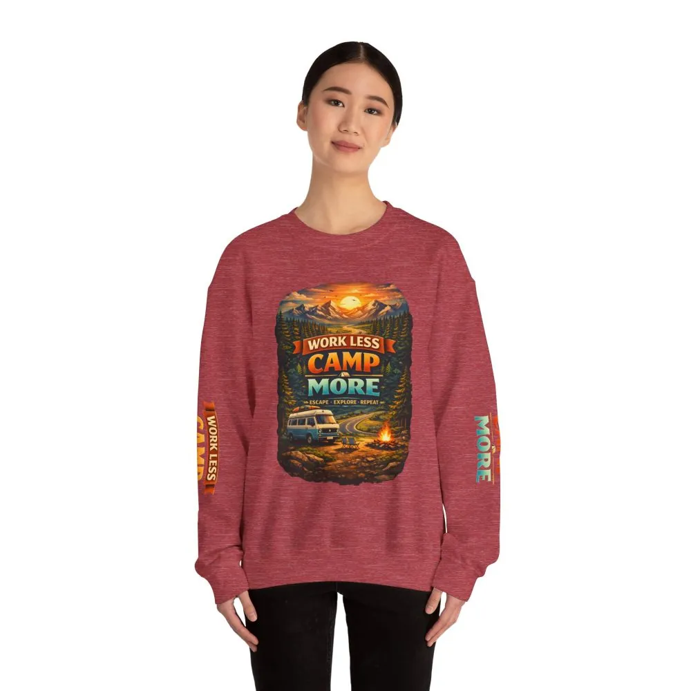 5839343770434181126_2048.jpeg Unisex Heavy Blend™ Crewneck Sweatshirt — "Work Less-Camp More" Design Scenic-Line