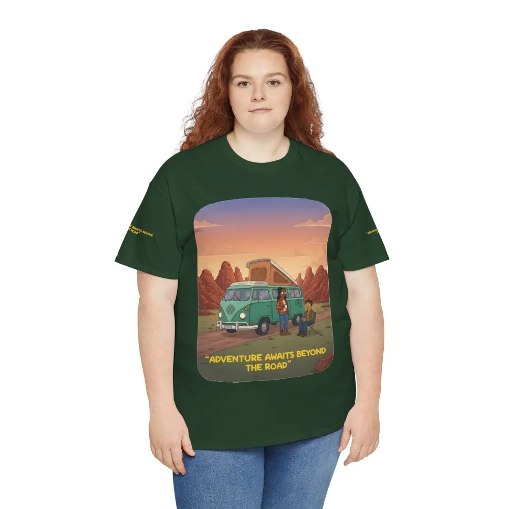 5850287203434168160_2048.jpeg Unisex Heavy Cotton Tee — "Adventure Awaits Beyond The Road" Design Sitcom-Line