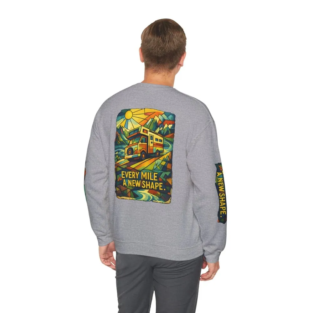 Unisex Heavy Blend™ Crewneck Sweatshirt — "Every Mile A New Shape" Design Cubic-Line