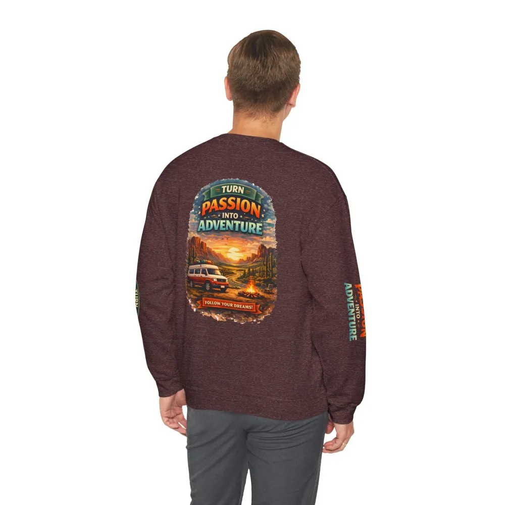 Unisex Heavy Blend™ Crewneck Sweatshirt — "Turn Passion Into Adventure" Design Scenic-Line