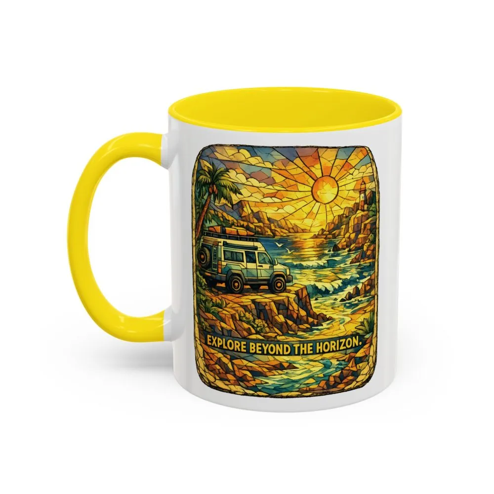 Accent Coffee Mug (11, 15oz) — "Explore Beyond The Horizon" Design Cubic-Line