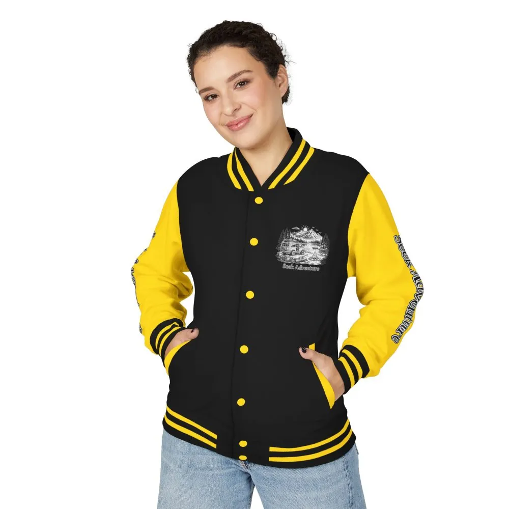 5878869508236520112_2048.jpeg Unisex Heavyweight Letterman Jacket — "Seek Adventure" Travel Varsity Coat