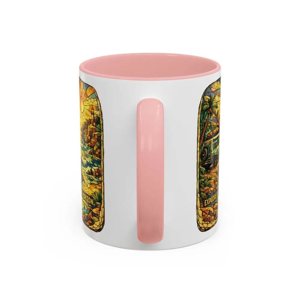 Accent Coffee Mug (11, 15oz) — "Explore Beyond The Horizon" Design Cubic-Line