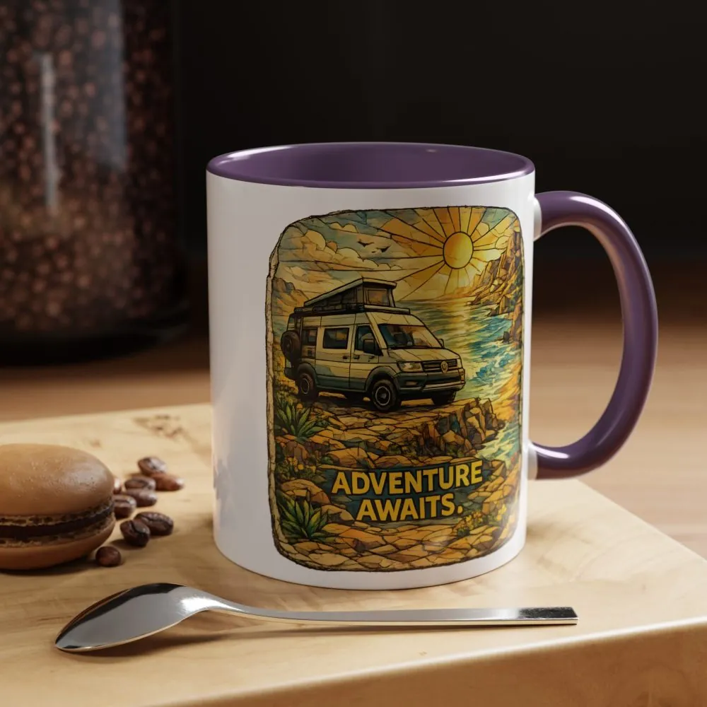 Accent Coffee Mug (11, 15oz) — "Adventure Awaits" Design Cubic-Line