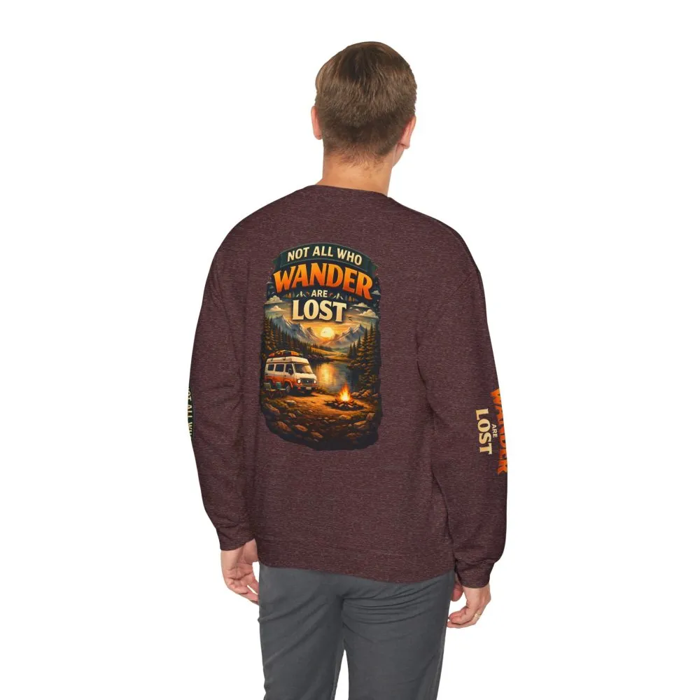 Unisex Heavy Blend™ Crewneck Sweatshirt — "Not All Who Wander Are Lost" Design Scenic-Line