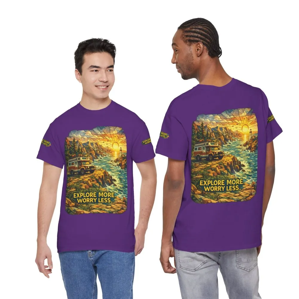 5921687932324890812_2048.jpeg Unisex Heavy Cotton Tee — "Explore More Worry Less" Design Cubic-Line