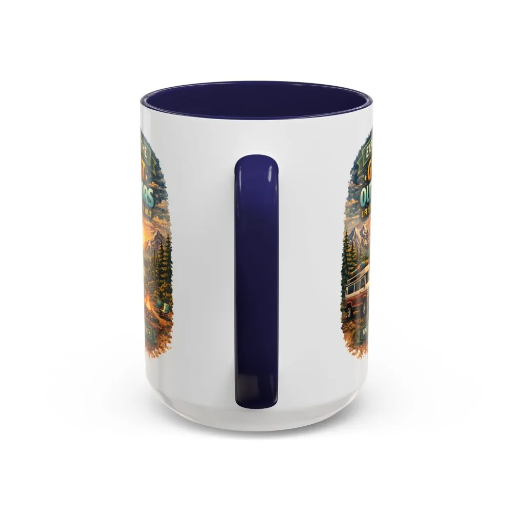 Accent Coffee Mug (11, 15oz) — "Explore The Great Outdoors" Design Scenic-Line