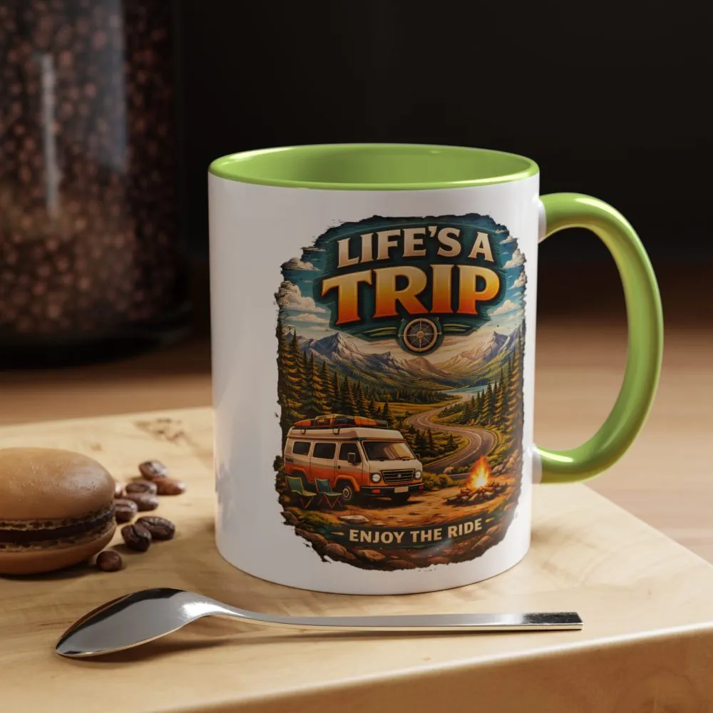 Accent Coffee Mug (11, 15oz) — "Life s A Trip" Design Scenic-Line