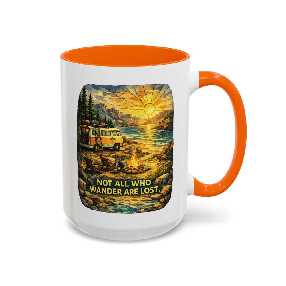 Accent Coffee Mug (11, 15oz) — "Not All Who Wander Are Lost" Design Cubic-Line