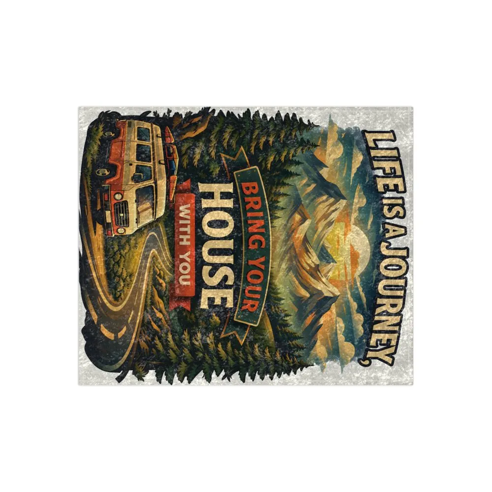 Crushed Velvet Blanket —"Live Is A Journey-Bring Your House With You" Design Scenic-Line (Campervan)