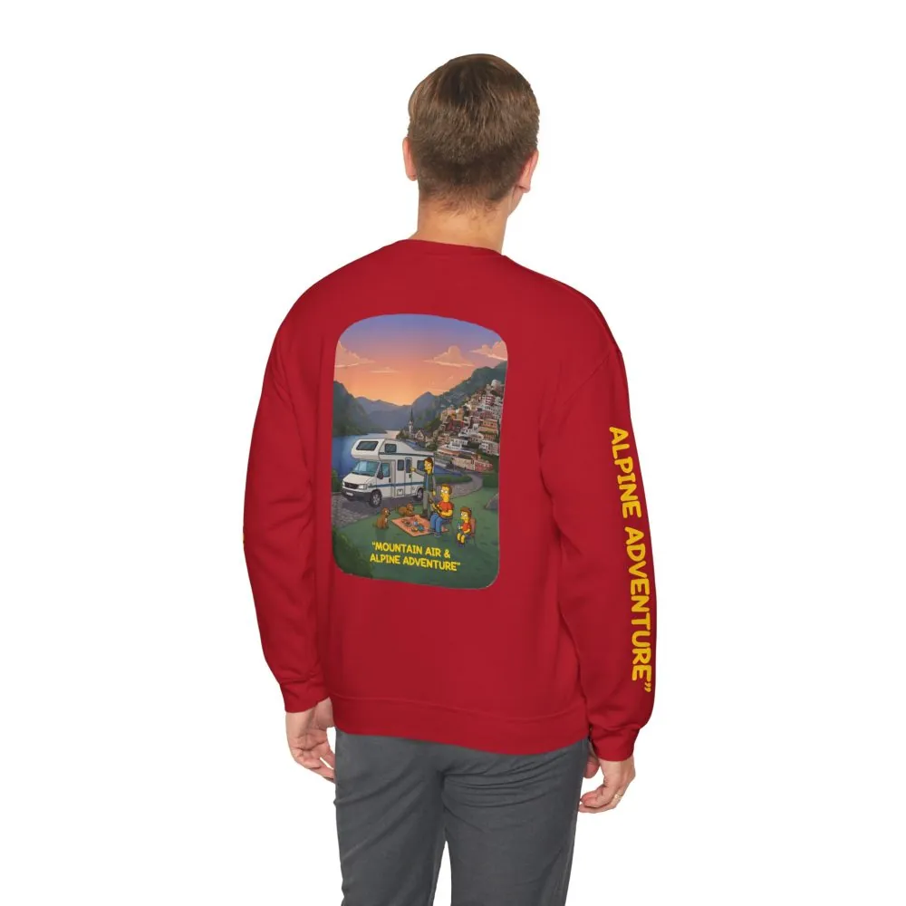 Unisex Heavy Blend™ Crewneck Sweatshirt — "Mountain Air-Alpine Adventure" Design Sitcom-Line