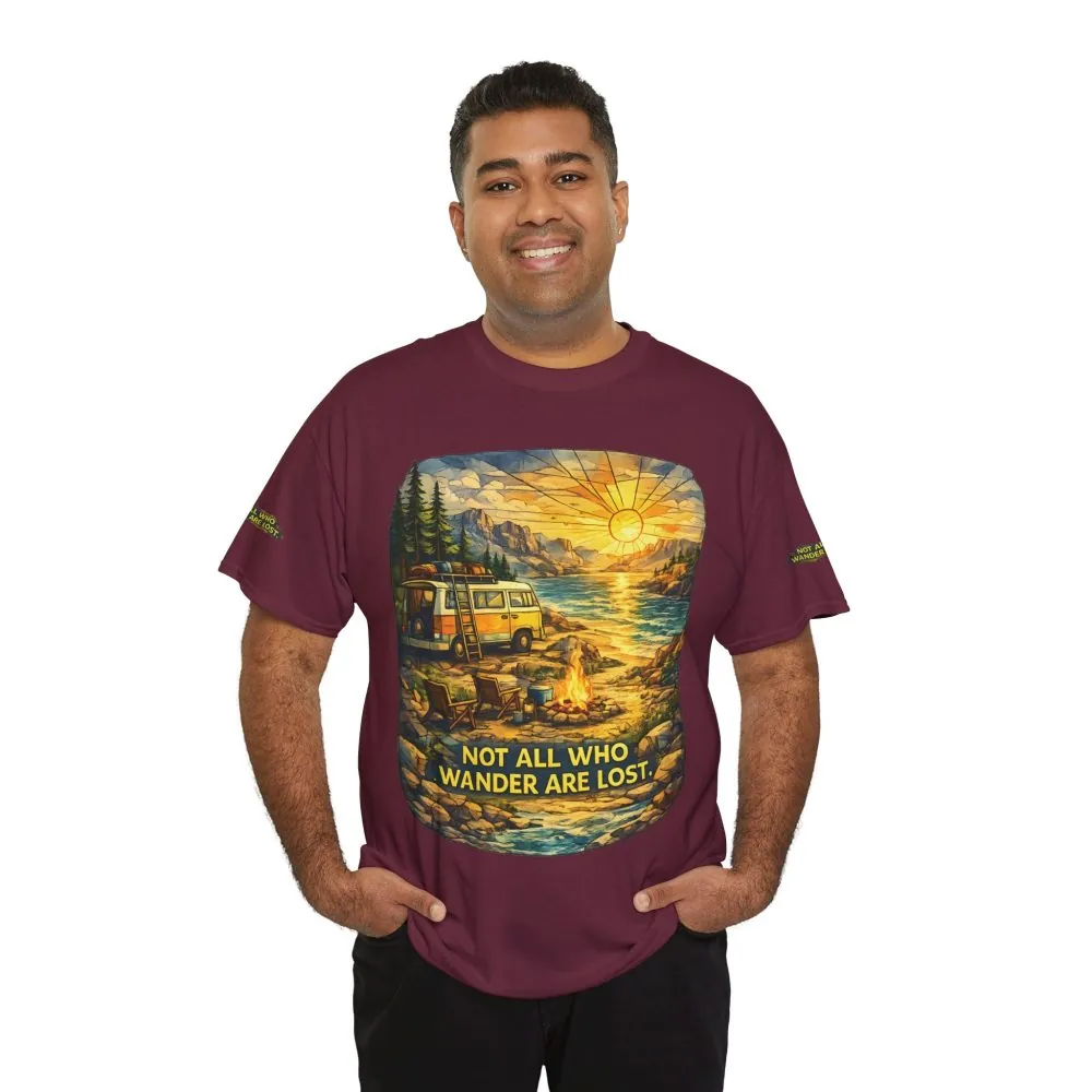 Unisex Heavy Cotton Tee — "Not All Who Wander Are Lost " Design Cubic-Line