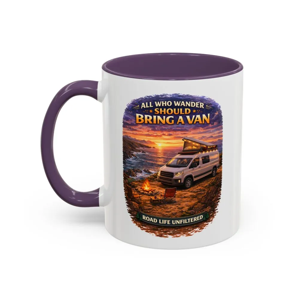 Accent Coffee Mug (11, 15oz) — "All Who wander Should Bring A Van" Design Scenic-Line