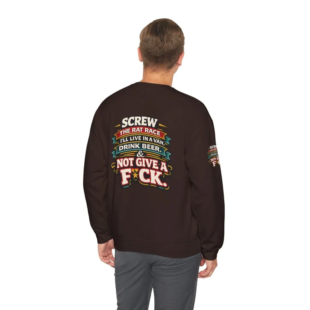 Unisex Heavy Blend™ Crewneck Sweatshirt — "Screw The Rat Race" Design F**K-Line