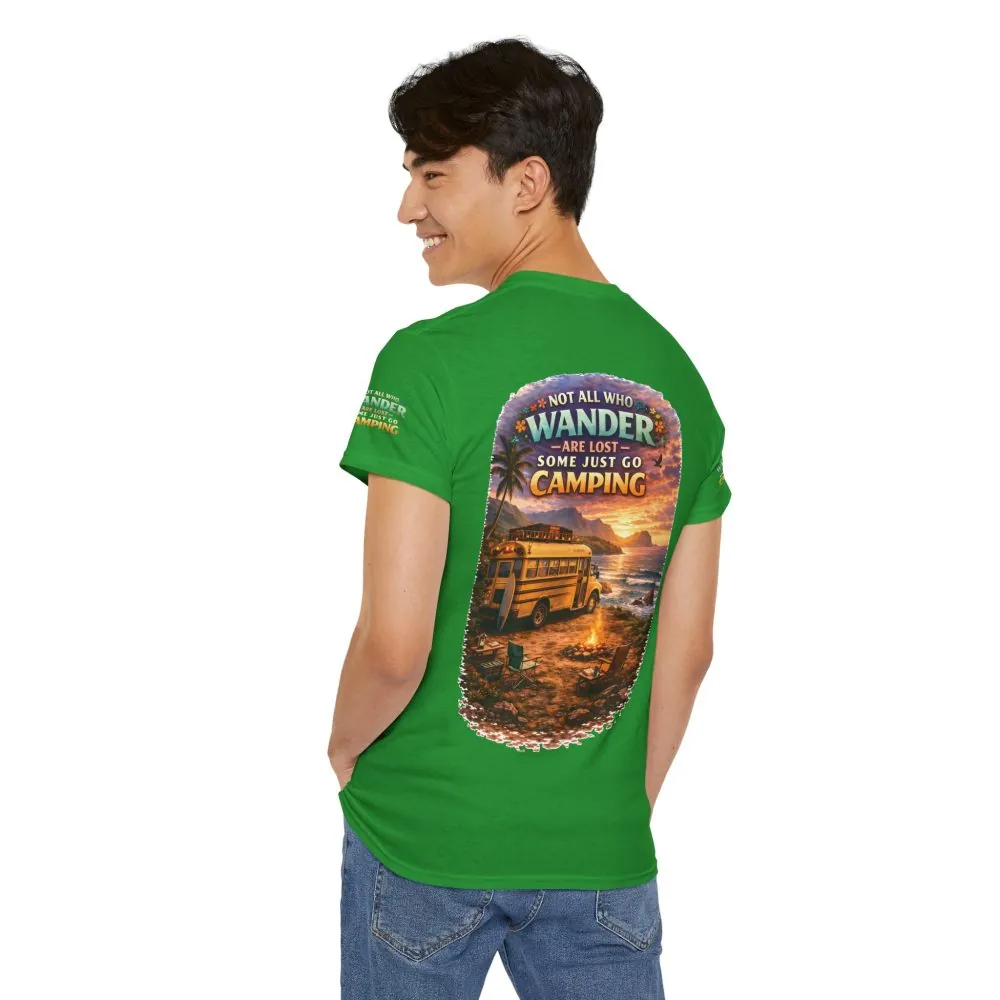 Unisex Heavy Cotton Tee — "Not All Who Wander Are Lost" Design Scenic-Line