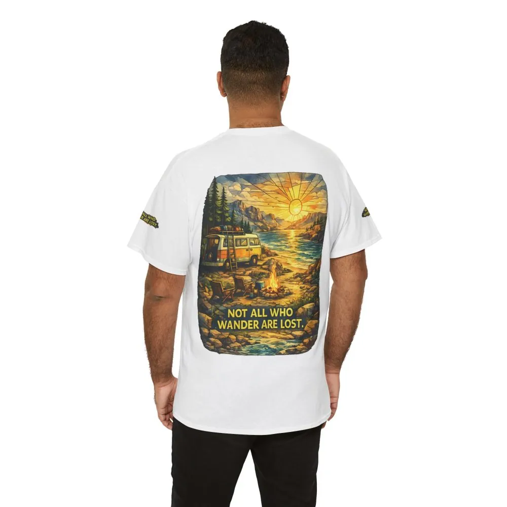 Unisex Heavy Cotton Tee — "Not All Who Wander Are Lost " Design Cubic-Line