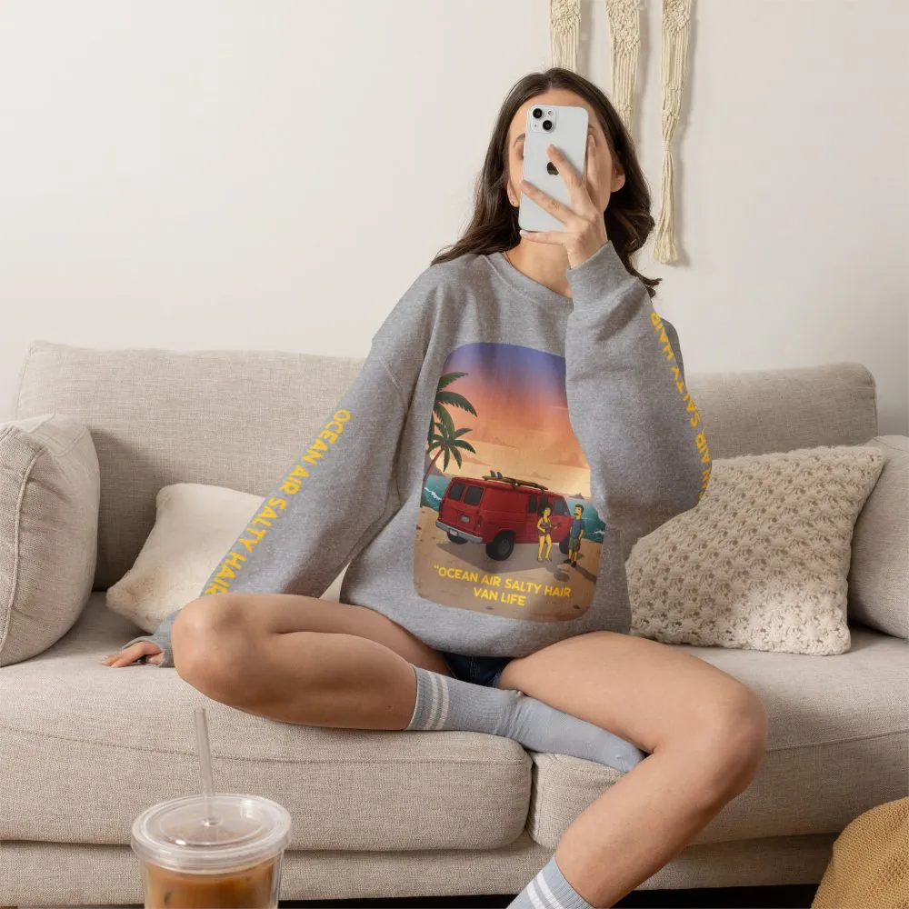 Unisex Heavy Blend™ Crewneck Sweatshirt — "Ocean Air Salty Hair Van Life" Design Sitcom-Line