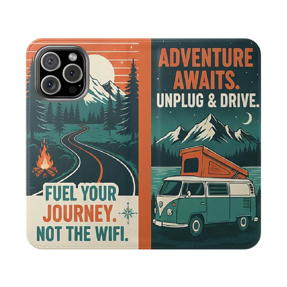 Flip Phone Case — "Adventure Awaits, Fuel Your Journey, Not the WiFi" Wallet Cover