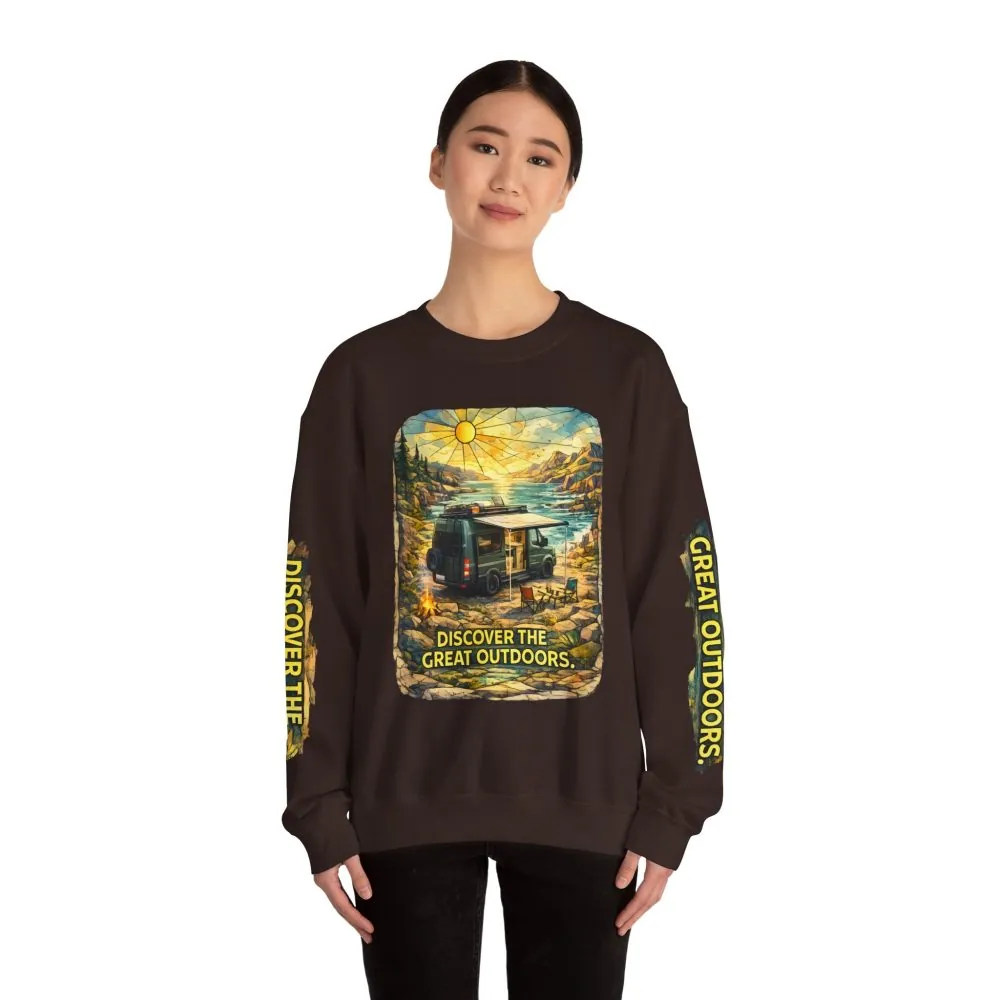 6001663552507513600_2048.jpeg Unisex Heavy Blend™ Crewneck Sweatshirt — "Discover The Great Outdoors" Design Cubic-Line