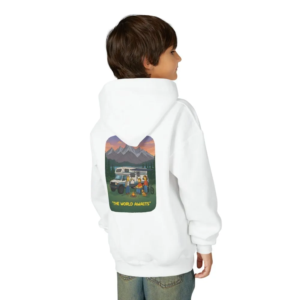 Youth Hoodie(Gildan) – "The World Awaits" (Design Sitcom-Line)