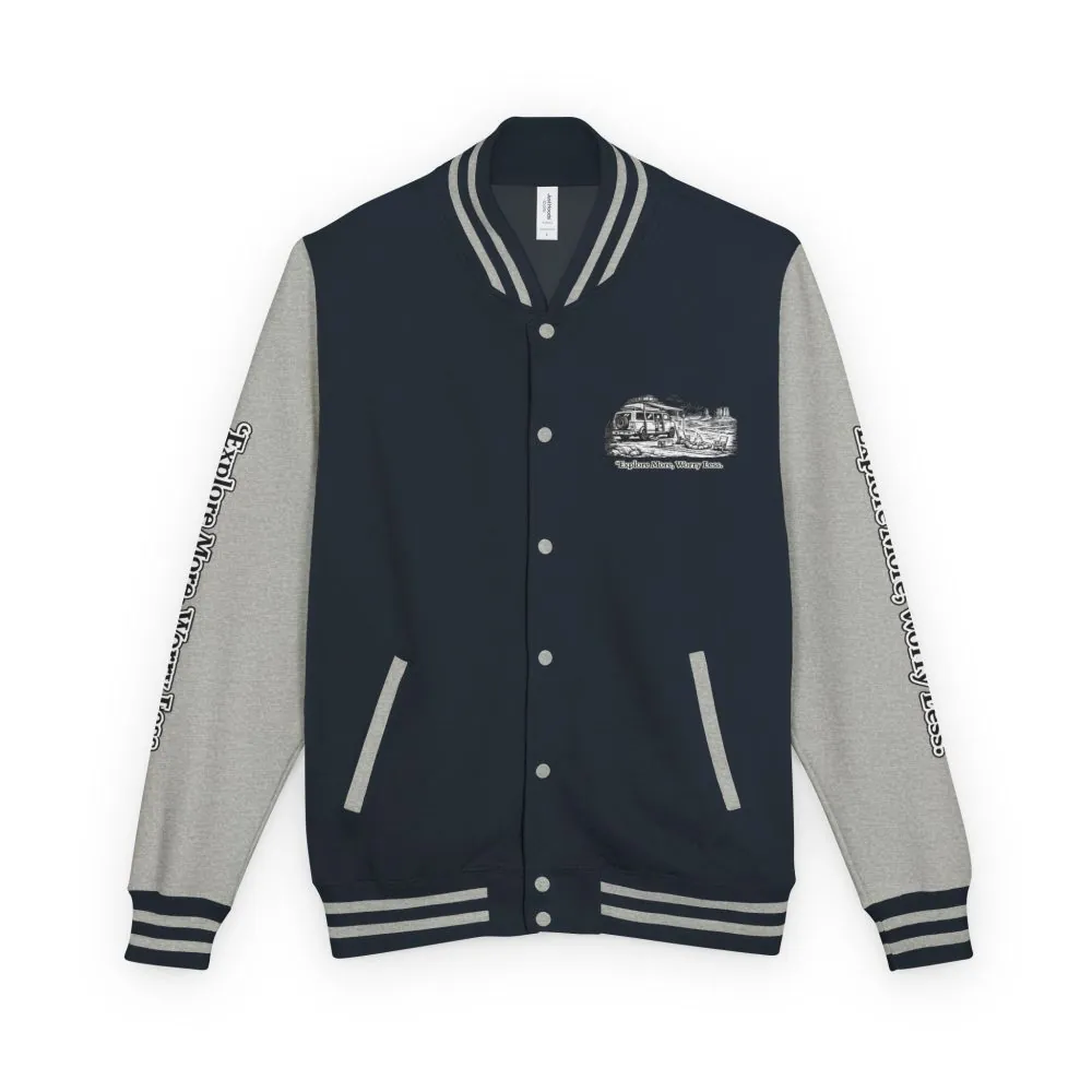 6008965090974821770_2048.jpeg Unisex Heavyweight Letterman Jacket — "Explore More Worry Less" Travel Varsity Coat